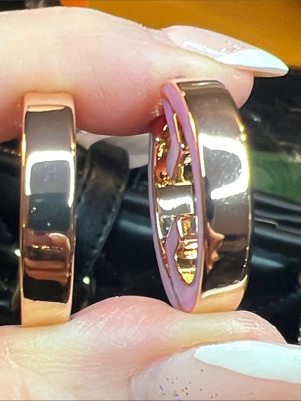 Gold-Tone Purple Enamel Hoop Earrings